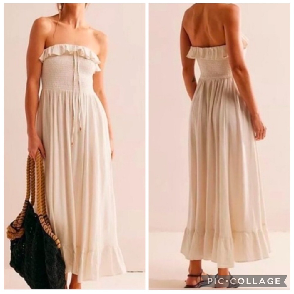 Free People Lush Life Linen Midi Dress Size L Boho resort coastal